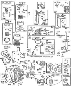 Carb,mufflers,a/C,gear Case Diagram and Parts List for 190402-3061-XX  Briggs and Stratton Engine